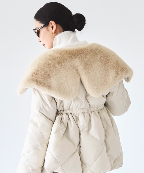 RUIRUE BOUTIQUE(ルイルエブティック)の「洗える / 撥水加工 / 静電気防止 | エコファー カラー ダウンコート | アウター / ショートダウン(ダウンジャケット/コート・レディース・ブラック/アイボリー・L/M)」の4枚目の写真
