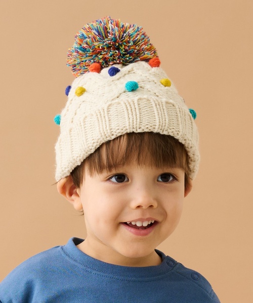 sense of wonder（センスオブワンダー）の「ポコポコニット帽子（ニットキャップ/ビーニー・キッズ・ホワイト系/ネイビー/ブルーグリーン・52-56cm/S(48-52cm)）」の2枚目の写真