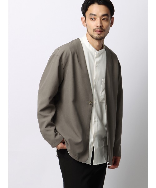SUIT SQUARE(スーツスクエア)の「カーディガンシャツ 吸水速乾 ストレッチ 防シワ トロピカル 無地(シャツ/ブラウス・メンズ・ブラック系/ベージュ系・LL/L/M/S)」の2枚目の写真