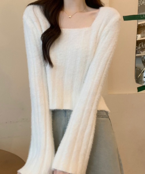 L LABEL（エルラベル）の「ベルスリーブマカロンカラーニット（ニット/セーター・レディース・ピンク/ホワイト/ブラウン/ブルー/グリーン・FREE）」の17枚目の写真