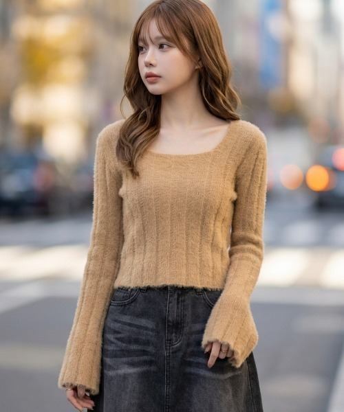L LABEL（エルラベル）の「ベルスリーブマカロンカラーニット（ニット/セーター・レディース・ピンク/ホワイト/ブラウン/ブルー/グリーン・FREE）」の18枚目の写真