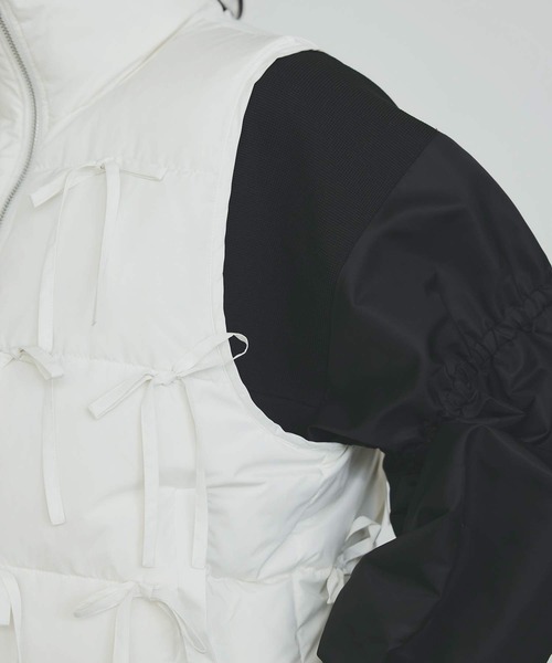 PICCIN（ピッチン）の「リボンダウンベスト（ダウンベスト・レディース・オフホワイト/ブラック・M）」の10枚目の写真