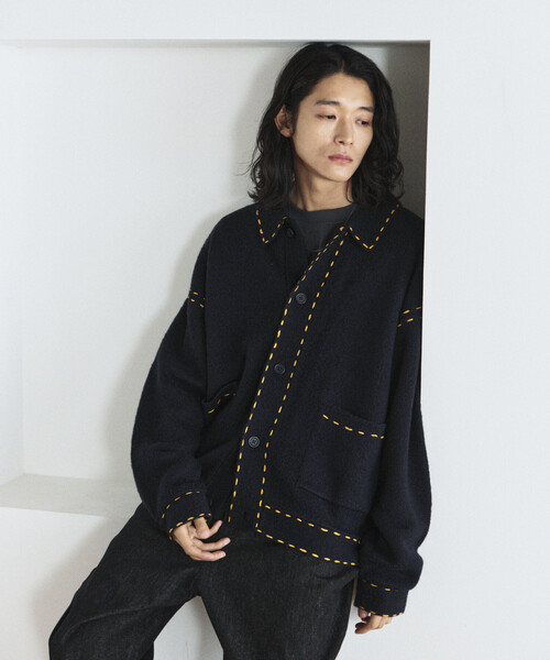 Firsthand/ファーストハンド 配色 ハンド ステッチ ニットジャケット