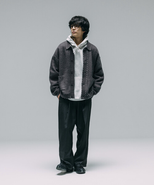 Firsthand（ファーストハンド）の「Firsthand/ファーストハンド 配色 ハンド ステッチ ニットジャケット / ニットカーディガン（カーディガン/ボレロ・メンズ・ネイビー/ブラック/グレー・L/M）」の6枚目の写真