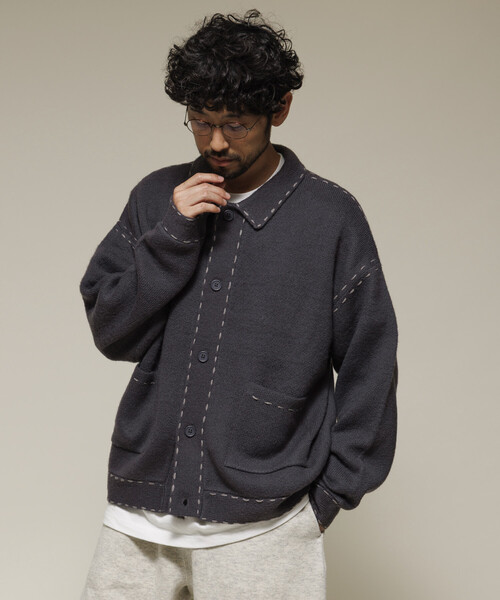 Firsthand（ファーストハンド）の「Firsthand/ファーストハンド 配色 ハンド ステッチ ニットジャケット / ニットカーディガン（カーディガン/ボレロ・メンズ・ネイビー/ブラック/グレー・L/M）」の13枚目の写真