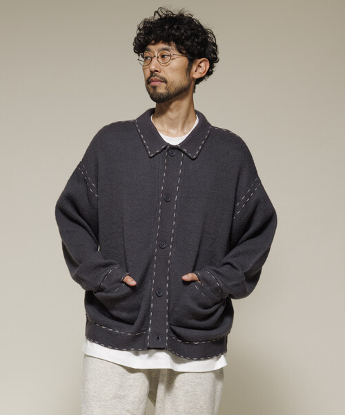 Firsthand（ファーストハンド）の「Firsthand/ファーストハンド 配色 ハンド ステッチ ニットジャケット / ニットカーディガン（カーディガン/ボレロ・メンズ・ネイビー/ブラック/グレー・L/M）」の14枚目の写真