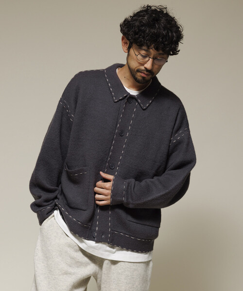 Firsthand（ファーストハンド）の「Firsthand/ファーストハンド 配色 ハンド ステッチ ニットジャケット / ニットカーディガン（カーディガン/ボレロ・メンズ・ネイビー/ブラック/グレー・L/M）」の16枚目の写真