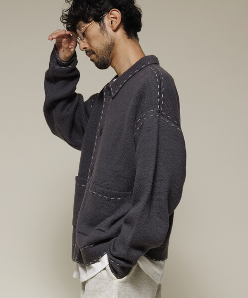 Firsthand（ファーストハンド）の「Firsthand/ファーストハンド 配色 ハンド ステッチ ニットジャケット / ニットカーディガン（カーディガン/ボレロ・メンズ・ネイビー/ブラック/グレー・L/M）」の17枚目の写真