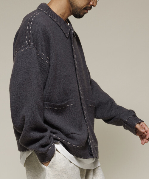 Firsthand（ファーストハンド）の「Firsthand/ファーストハンド 配色 ハンド ステッチ ニットジャケット / ニットカーディガン（カーディガン/ボレロ・メンズ・ネイビー/ブラック/グレー・L/M）」の18枚目の写真