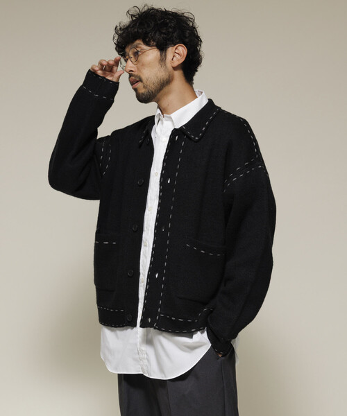 Firsthand（ファーストハンド）の「Firsthand/ファーストハンド 配色 ハンド ステッチ ニットジャケット / ニットカーディガン（カーディガン/ボレロ・メンズ・ネイビー/ブラック/グレー・L/M）」の19枚目の写真