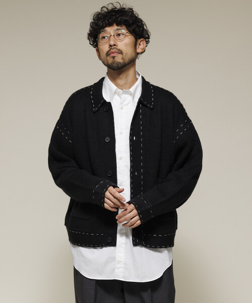 Firsthand（ファーストハンド）の「Firsthand/ファーストハンド 配色 ハンド ステッチ ニットジャケット / ニットカーディガン（カーディガン/ボレロ・メンズ・ネイビー/ブラック/グレー・L/M）」の21枚目の写真