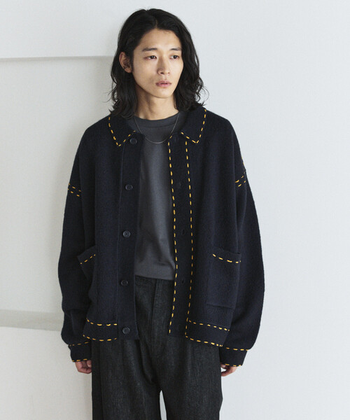 Firsthand（ファーストハンド）の「Firsthand/ファーストハンド 配色 ハンド ステッチ ニットジャケット / ニットカーディガン（カーディガン/ボレロ・メンズ・ネイビー/ブラック/グレー・L/M）」の5枚目の写真