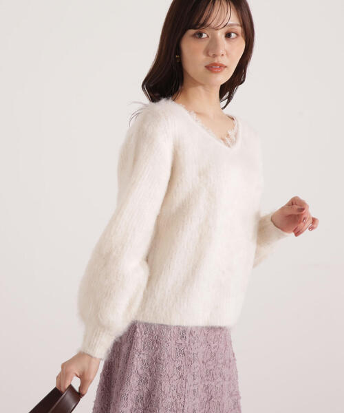 PROPORTION BODY DRESSING(プロポーションボディドレッシング)の「襟元レースニットトップ / 1215270121(ニット/セーター・レディース・ダークグレー/ピンク/ホワイト・FREE)」の4枚目の写真