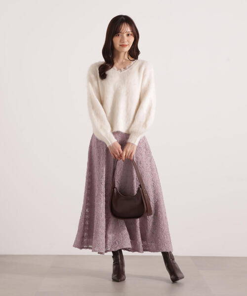 PROPORTION BODY DRESSING(プロポーションボディドレッシング)の「襟元レースニットトップ / 1215270121(ニット/セーター・レディース・ダークグレー/ピンク/ホワイト・FREE)」の5枚目の写真