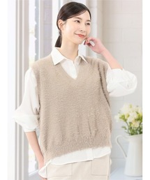 m.f.editorial（エムエフエディトリアル）の「【ハンドウォッシャブル】m.f.エディトリアルレディース フェザー Vネック ニットベスト（ベスト）」