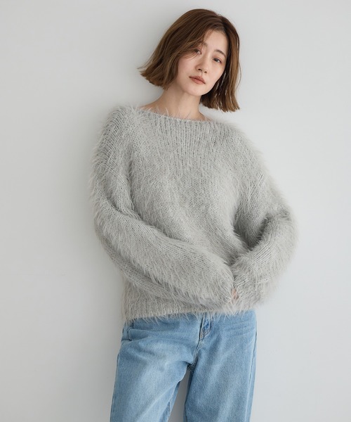 Editt by YECCA VECCA（エディットバイイェッカヴェッカ）の「フェザーMIXロービングニット（ニット/セーター・レディース・グレー/チャコールグレー/オレンジ/グリーン系その他3・FREE）」の2枚目の写真