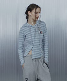 SETUP-EXE（セットアップイーエックスイー）の「BADGE STRIPE HOODED CARDIGAN / BABY BLUE（カーディガン/ボレロ）」