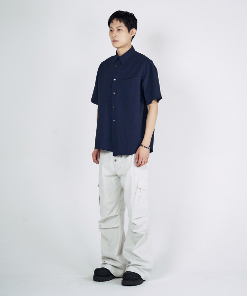 SLOWACID（スローアシッド）の「アシンメトリック半袖シャツ [ネイビー]（シャツ/ブラウス・レディース・その他・SMALL/MEDIUM/LARGE）」の3枚目の写真