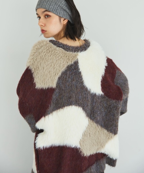MIRROR STOKE(ミラーストーク)の「【ZOZO限定】ACCENT MATERIAL KNIT CARDIGAN/アクセントマテリアルニットカーディガン(ニット/セーター・レディース・ブルー/イエロー/ワインレッド・MEDIUM)」の3枚目の写真