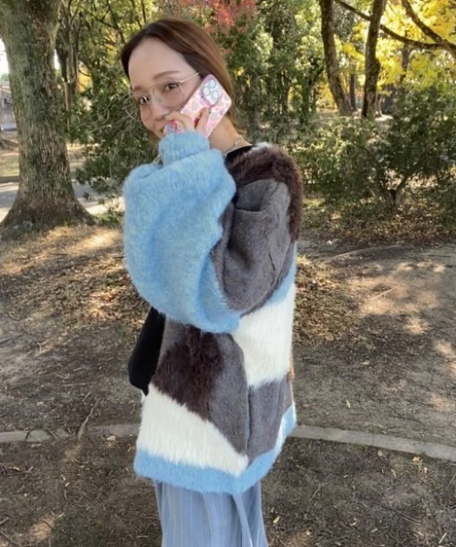 MIRROR STOKE(ミラーストーク)の「【ZOZO限定】ACCENT MATERIAL KNIT CARDIGAN/アクセントマテリアルニットカーディガン(ニット/セーター・レディース・ブルー/イエロー/ワインレッド・MEDIUM)」の14枚目の写真