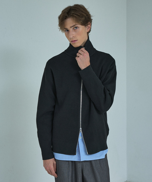 ABAHOUSE（アバハウス）の「12ゲージ 畦編み ドライバーズニット / ダブルジップ（カーディガン/ボレロ・メンズ・チャコールグレー/ブラック・46/48）」の2枚目の写真