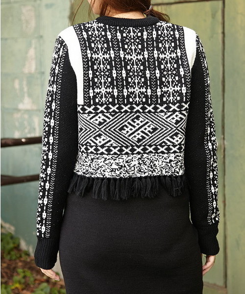 SLY（スライ）の「GEOMETRIC PATTERN MG TOPS（ニット/セーター・レディース・ダークグリーン/ブラック・1/2）」の3枚目の写真