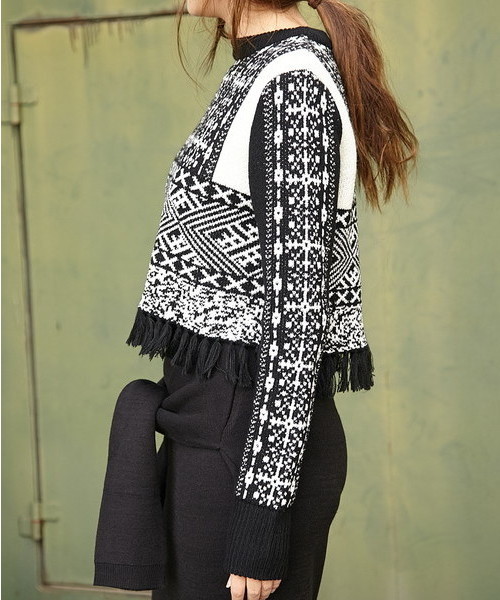 SLY（スライ）の「GEOMETRIC PATTERN MG TOPS（ニット/セーター・レディース・ダークグリーン/ブラック・1/2）」の4枚目の写真