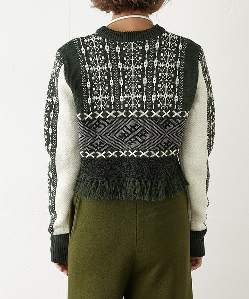 SLY（スライ）の「GEOMETRIC PATTERN MG TOPS（ニット/セーター・レディース・ダークグリーン/ブラック・1/2）」の6枚目の写真