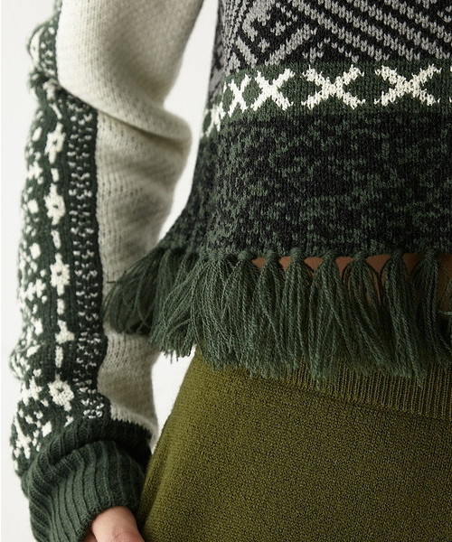 SLY（スライ）の「GEOMETRIC PATTERN MG TOPS（ニット/セーター・レディース・ダークグリーン/ブラック・1/2）」の8枚目の写真