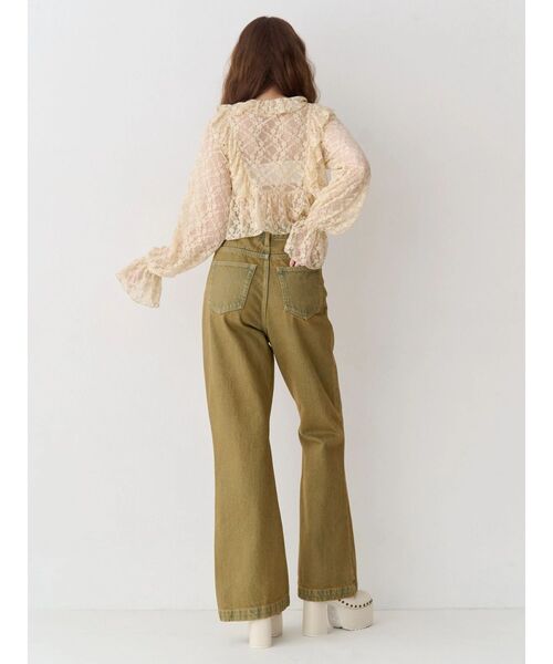 EVRIS(エヴリス)の「ウエストクロスフレアデニムパンツ【セットアップ着用可能】(デニムパンツ・レディース・インディゴブルー/ベージュ・MEDIUM/SMALL)」の5枚目の写真