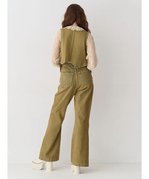 EVRIS(エヴリス)の「ウエストクロスフレアデニムパンツ【セットアップ着用可能】(デニムパンツ・レディース・インディゴブルー/ベージュ・MEDIUM/SMALL)」の6枚目の写真