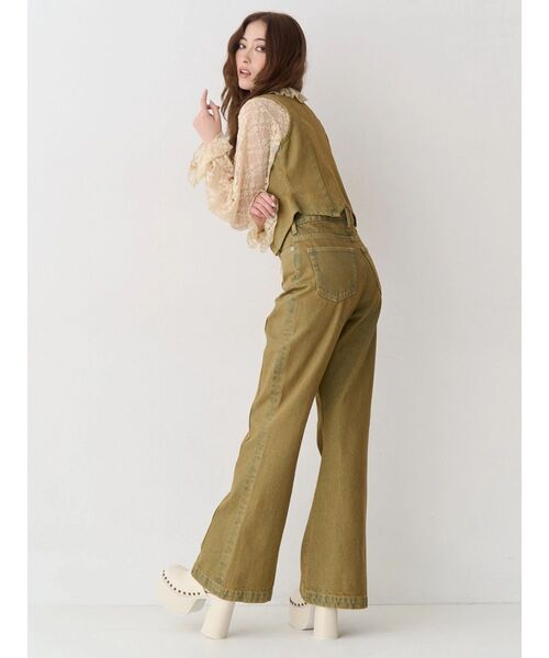 EVRIS(エヴリス)の「ウエストクロスフレアデニムパンツ【セットアップ着用可能】(デニムパンツ・レディース・インディゴブルー/ベージュ・MEDIUM/SMALL)」の7枚目の写真