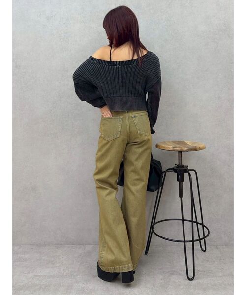 EVRIS(エヴリス)の「ウエストクロスフレアデニムパンツ【セットアップ着用可能】(デニムパンツ・レディース・インディゴブルー/ベージュ・MEDIUM/SMALL)」の16枚目の写真