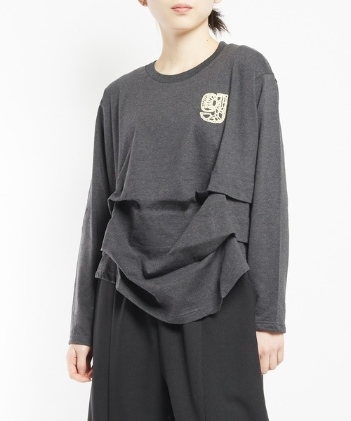 gomme（ゴム）の「サイド２タックＴ（Tシャツ/カットソー・レディース・チャコールグレー/ブラック/ホワイト・MEDIUM）」の3枚目の写真