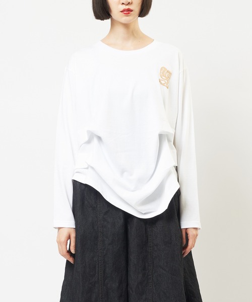 gomme（ゴム）の「サイド２タックＴ（Tシャツ/カットソー・レディース・チャコールグレー/ブラック/ホワイト・MEDIUM）」の7枚目の写真