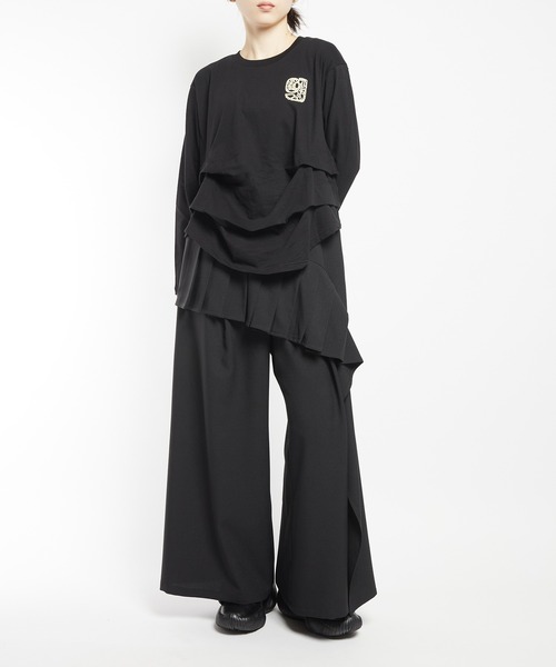 gomme（ゴム）の「サイド２タックＴ（Tシャツ/カットソー・レディース・チャコールグレー/ブラック/ホワイト・MEDIUM）」の4枚目の写真