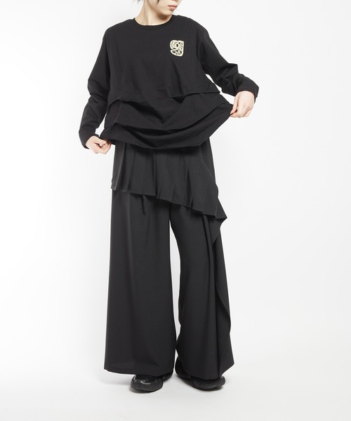 gomme（ゴム）の「サイド２タックＴ（Tシャツ/カットソー・レディース・チャコールグレー/ブラック/ホワイト・MEDIUM）」の5枚目の写真