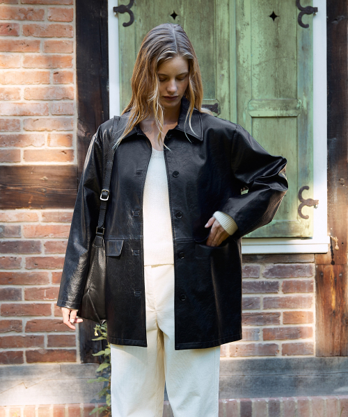 FOLNUA(フォルニュア)の「SHEEN LEATHER HALF JACKET (BLACK)(ライダースジャケット・レディース・その他・FREE)」の1枚目の写真