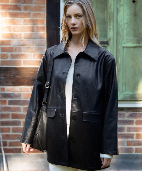 FOLNUA(フォルニュア)の「SHEEN LEATHER HALF JACKET (BLACK)(ライダースジャケット・レディース・その他・FREE)」の2枚目の写真