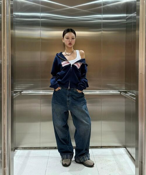 URBANSTOFF（アーバンストッフ）の「アンカバー チェック デニムパンツ (ダークブルー)（デニムパンツ・レディース・その他・MEDIUM/LARGE）」の9枚目の写真