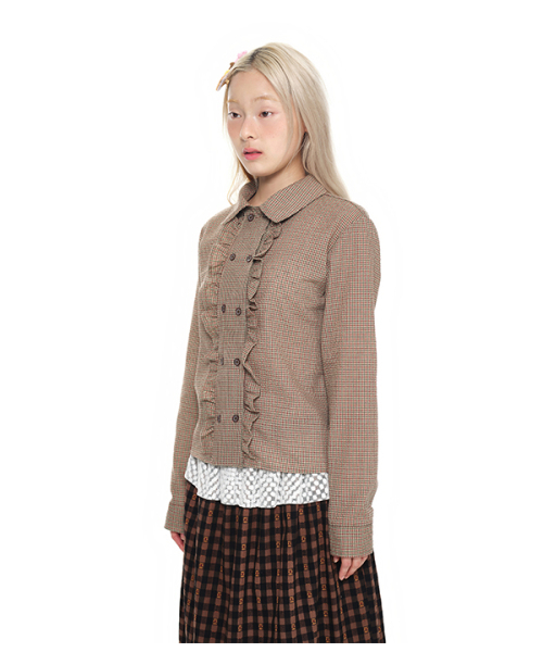youthbath(ユースバース)の「Double Button Frill Check Shirt_brown(シャツ/ブラウス・レディース・その他・SMALL/MEDIUM)」の2枚目の写真