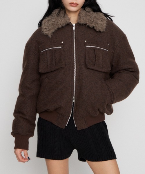 LAGUA GEM（ラグアジェム）の「TWEED LIKE BOA ブルゾン（ブルゾン・レディース・ネイビー/ブラウン・SMALL/MEDIUM）」の2枚目の写真