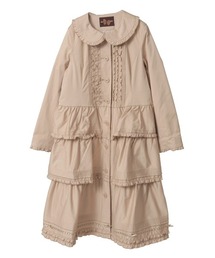 美品 ピンクハウス フリル 段々 丸襟 ロングコート ブラック 黒 メルローズ ピンクハウス☆フリル&レース♪綿ローン チュニックブラウス 黒系 前