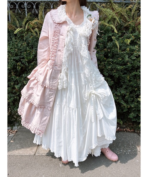 美品】ピンクハウススプリングコート　フリル&レース縁取り&ティアード　ベージュ 美品】ピンクハウススプリングコート フリル&レース縁取り&ティアード