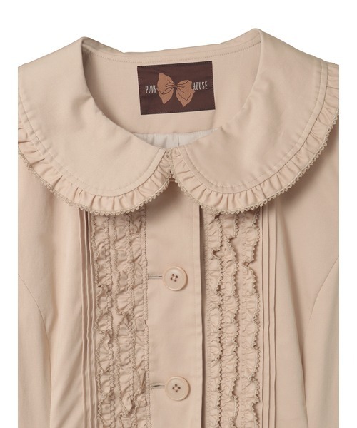 美品】ピンクハウススプリングコート　フリル&レース縁取り&ティアード　ベージュ 美品】ピンクハウススプリングコート フリル&レース縁取り&ティアード