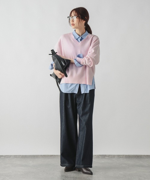 GLOBAL WORK(グローバルワーク)の「スウェットライクVネックプルオーバー/601625(ニット/セーター・レディース・ライトブラウン/ブルー系2/ペールイエロー/ブルー系その他5/ライトグレー/ライトグリーン/ベージュ系その他7/ピンク系その他2/ネイビー・SMALL/MEDIUM/LARGE)」の13枚目の写真