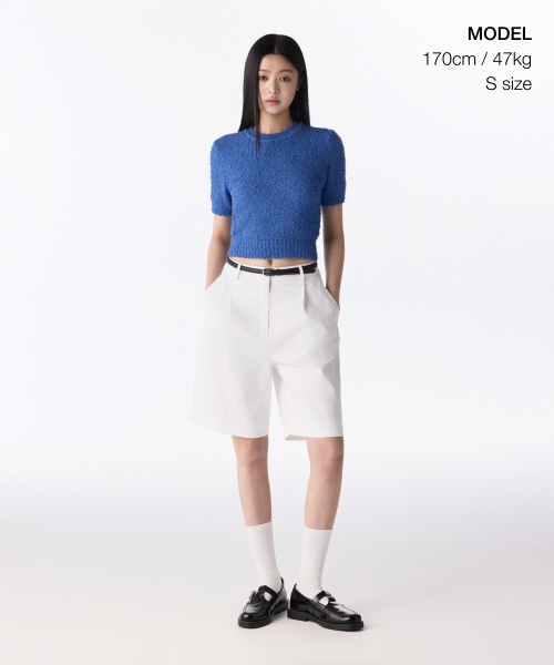 MUSINSA STANDARD WOMAN（ムシンサスタンダードウーマン）の「ウィメンズファンシーヤンクルーネック半袖ニット[ソックスブルー]（ニット/セーター・レディース・その他・S/M/L）」の2枚目の写真