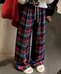 【Y2Kガーリー】レトロチェック裏起毛ストレートパンツ