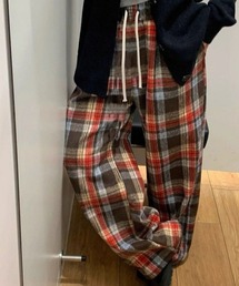 【Y2Kガーリー】レトロチェック裏起毛ストレートパンツ