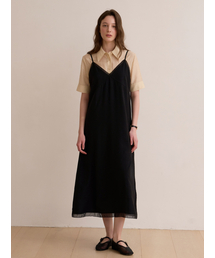 Sheer patch layered dress - Black